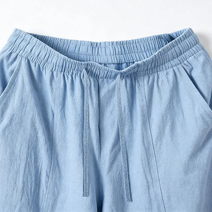 Men 2026 New Linen Straight Leg Pants Elastic Drawstring Waist Breathable Summer Beach Holiday Travel Casual Trousers