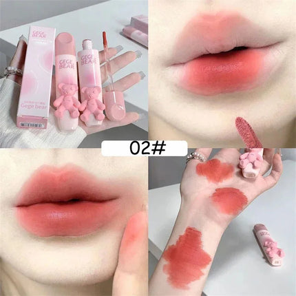Cute Bear Lip Gloss Waterproof Long Lasting Non Fading Matte Lip Glaze Moisturing Non-marking Red Brown Velvet Liquid Lipsticks
