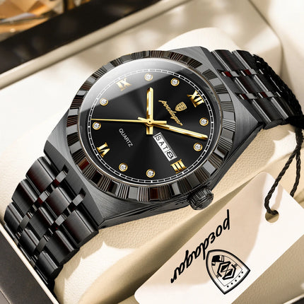 POEDAGAR Business Men's Watches Waterproof Luminous Week Date Fashion Men's Wristwatch Stainless Steel Quartz Watch For Men Reloj