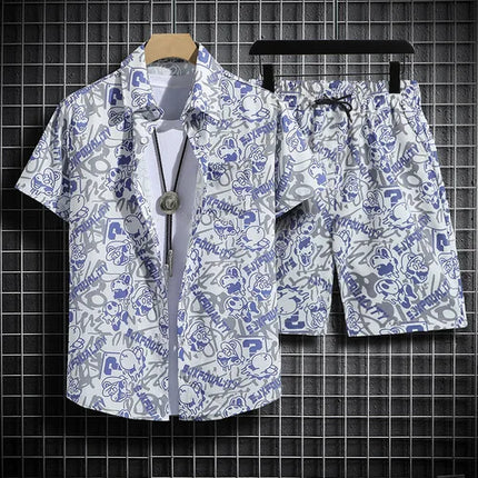 Summer Short Sleeve Flower Shirt Men's Beach Sets Hawaiian Island Style Retro Handsome Casual Thin Shirt Hawaiian Shirt