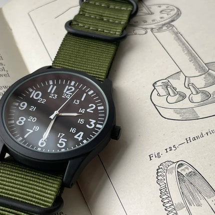 TPW Air Force Field Watch Fabric Strap 24 Hours Display Quartz Movement 42mm Dial