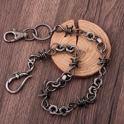 Black Punk Belts Bag Charms Thorns Wire Barbed Trousers Long Waist Chain Hippop Grunge Goth Women Men Pants Accessories Gift