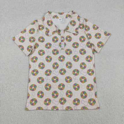 Adult Men's Mardi Gras Donuts Plaid Button Polo Shirt Purple Yellow Green Top Button-Up Casual Fashion Men's Clothing
