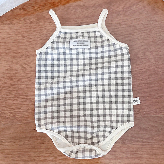 Summer Newborn Baby Girls Sleeveless Sling Plaid Outfits Cotton Soft Jumpsuits Infant Kids Casual Clothing Bodysuits