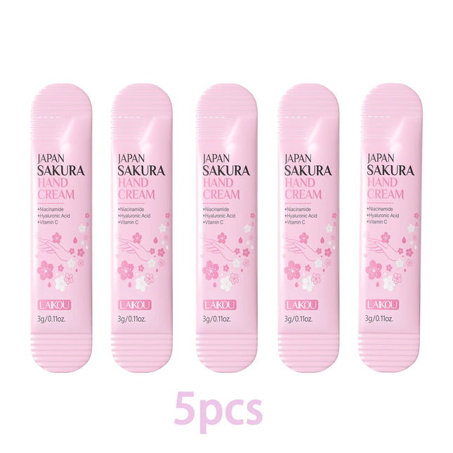 LAIKOU Sakura Hand Cream 3g Sachet Niacinamide Hyaluronic Acid Moisturizing Nourishing Mini Travel Hand Lotion for Dry Skin