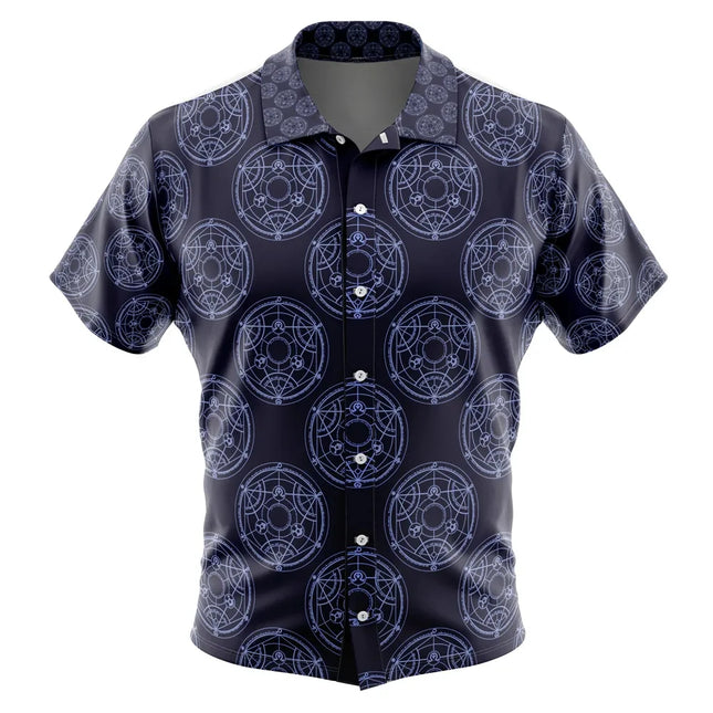 Transmutation Circle Fullmetal Alchemist Button Up Hawaiian Shirt Fashion Trend Breathable Loose Versatile Casual Sports Summer Men
