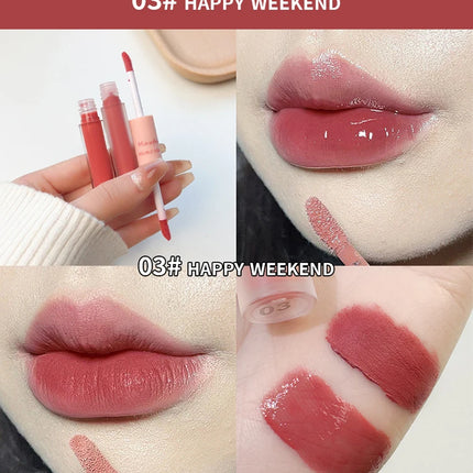 Double-Headed Lip Gloss Waterproof Moisturizing Long-Lasting Mist Matte Velvet Mirror Lip Gloss Cosmetics