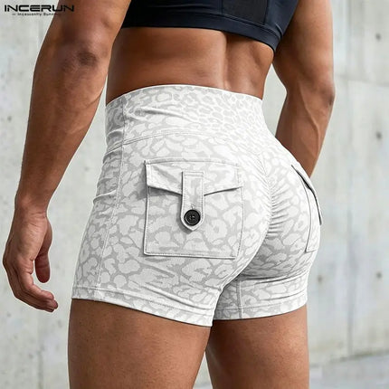 INCERUN Men's Shorts Leopard Printing Elastic Waist Joggers Men Bottoms Summer Streetwear 2026 Casual Unisex Shorts Vacation