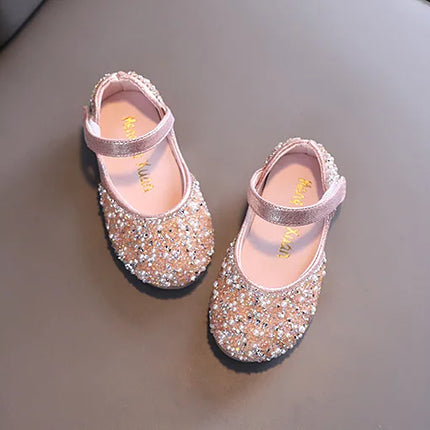 Autumn Girls Rhinestone Leather Shoes 2022 Spring Pearl Bow Princess Shoes Soft Children Baby Toddler Single Shoes G06