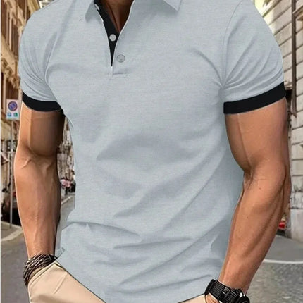 Men's Summer Fashion Simple Stripe Printed Comfortable Breathable Polo Shirt Outdoor Urban Casual Top