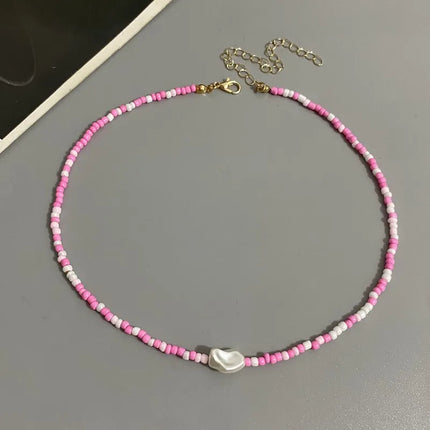 Fashion Boho Beads Necklace Women Imitation Pearl Seed Beaded Strand Short Choker Necklace Handmade Female Jewelry Wholesale