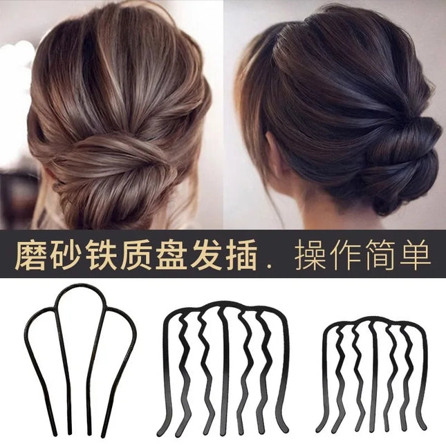 Hair Stick Alloy Bun Maker for Thick Hair Women 4-Prong U-Shape Quick Updo Tool Non-Slip Vintage Hairpin Boho Bridal Accessories