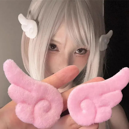 Y2K Sweet Cute Angel Wing Plush Hairpin Children Girls Hair Clip Accessories Barrettes Hairgrip Headdress Headwear Ornaments