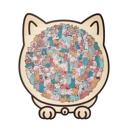 135 PC Cat-shaped Wooden Jigsaw Puzzle Unique Irregular Puzzle Pieces Game Birthday Xmas Gifts for Cat Lovers Home Decorations ﻿