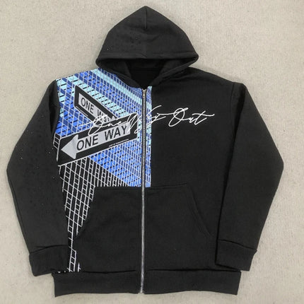 New Design Autumn/Winter Street Personalized Color blocked Letter Printed Loose Water Diamond Hoodie for Men and Women