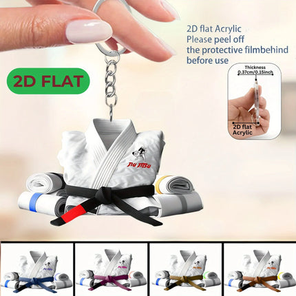 2D Judo Suit Keychain Jiu-Jitsu Themed Pendant Flat Acrylic Ornament Charms Karate Hanging Decoration for Bag Party Festive Gift