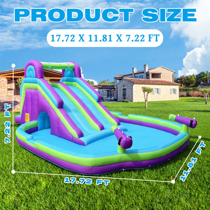 Inflatable Oxford Fabric Water Slide for Kids Backyard Splash Pool with Dual Slides And Water Sprayers Outdoor Summer Fun Toy for Children And Family