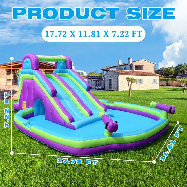 Inflatable Oxford Fabric Water Slide for Kids Backyard Splash Pool with Dual Slides And Water Sprayers Outdoor Summer Fun Toy for Children And Family