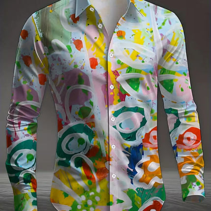 New men's fashionable 3D animal printed shirt with casual long sleeves and flower button design, fashionable shirt top
