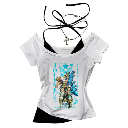 Jojo Bizarre Adventure crop top Aesthetic babydoll Streetwear shoujo girl style Fairy vintage cropped harajuku women's t-shirt