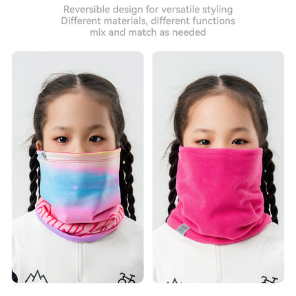 ROCKBROS Children Reversible Warm Scarf Fleece-Lined Ear-Warming Hat High Elasticity Breathable Built-in Drawstring Sports Mask