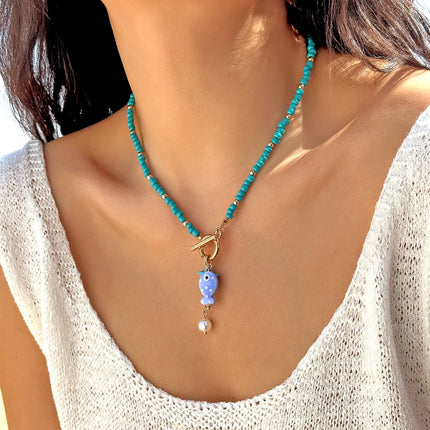 Beach Style Colorful Ceramic Fish Starfish Choker Necklace For Women Ocean Series Scallops Beaded Necklaces Vacation Jewelry