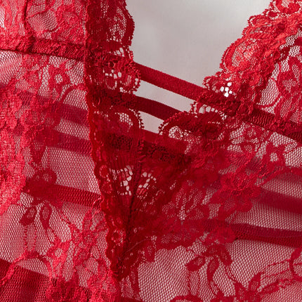 Women's Red Lace Mesh Dress Soft Breathable Sleepwear