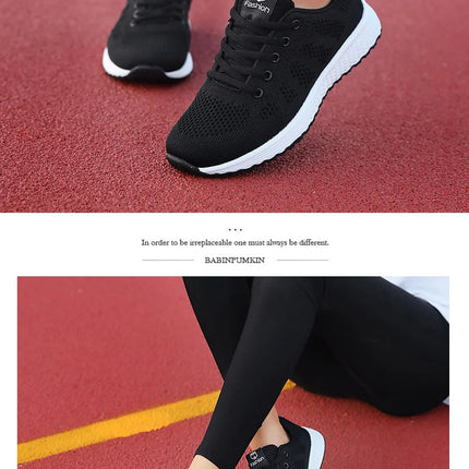 Women Casual Shoes Breathable Walking Mesh Lace Up Flat Shoes Sneakers Women Tenis Feminino Pink Black White