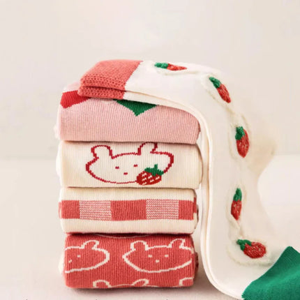 5Pairs Autumn Winter Warm Children Socks Thicken Cotton Kids Mid Tube Sock Cute Cartoon Boys Girls Baby Footwear 0-8year Clothes