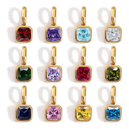 eManco Colorful 12 Birthstone Pendant DIY Accessory Necklace Women's Square Zircon Clavicle Pendants Birthday Party Gift
