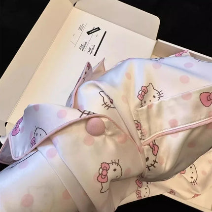 Cartoon character polka dot hellokitty pajamas KT cat cute kawaii casual long-sleeved home clothing set gift wholesale new style