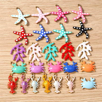 10pcs Cute Mix Marine Life Charms Enamel Starfish Lobster Crab Charms Pendants for Jewelry Making Necklaces Earrings DIY Gifts