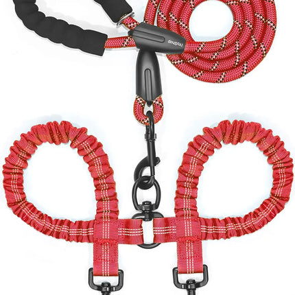 Double Dog Leash, Dual Dog Leash, 360 Swivel Tangle Free Bungee Walking Training Leash for Large Medium Dogs, Shock Absorbing Bu
