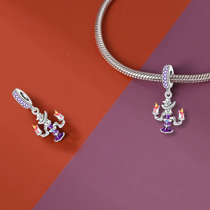 925 Sterling Silver Inlaid Heart-Shaped Beads & Rose Dangle Charm Fits Snake Bracelet Boutique Necklace Purple Pendant Gift