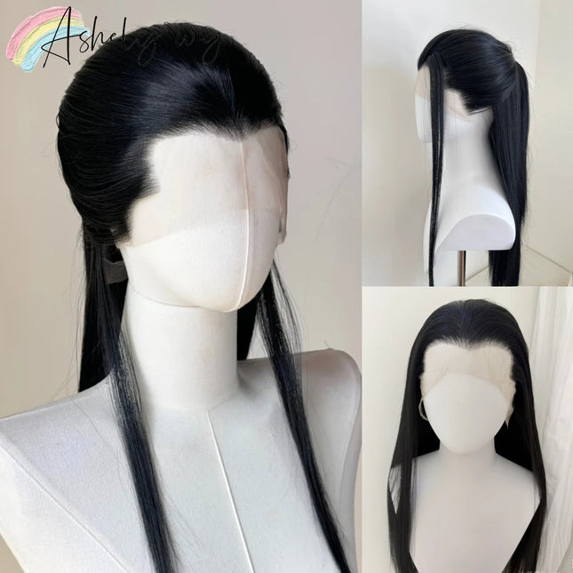 Ashley Widow's Peak Wig Black Lace Front Wig 26-inch 13*4 Synthetic Lace Wigs Straight Hair Heat-Resistant Fibers Cosplay Wigs