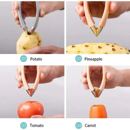 Kitchen Stainless Steel Pineapple Eye Corer Fruit Vegetable Knives Stem Remover Clip Strawberry Huller Peeler Tweezers Gadgets