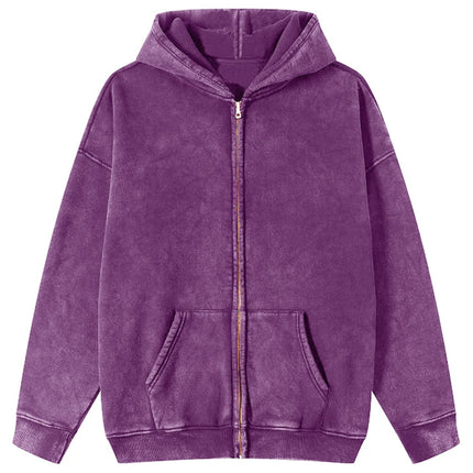 Autumn  Solid Color 100% Cotton Women Washed Hoodie Sport Casual Zipper Hoody Y2K Jogging Streetwear Harajuku Soft Hoodies