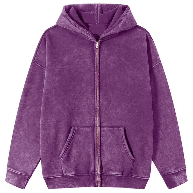 Autumn  Solid Color 100% Cotton Women Washed Hoodie Sport Casual Zipper Hoody Y2K Jogging Streetwear Harajuku Soft Hoodies