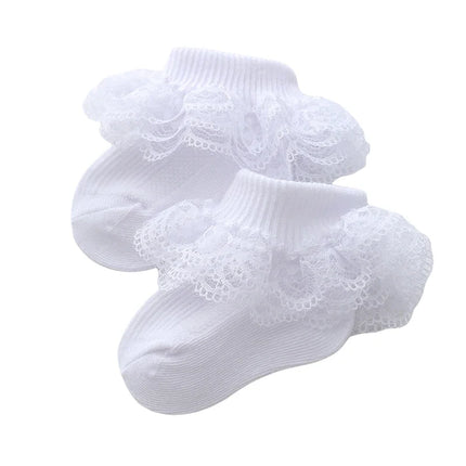 Baby Girls Boys Cotton Socks Cute Eyelet Frilly Lace Baptism Socks Birthday Gift for Infants
