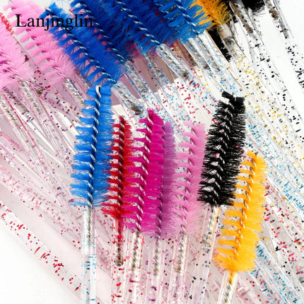 Lanjinglin 50/100Pcs Makeup Eyelash Brushes Crystal Eyebrow brush Diamond Handle Mascara Wand Applicator Lashes Extension Tools