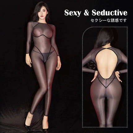 Sexy Oil Shiny Bodysuit Sheer Glossy Tights Bodystocking Leotard Jumpsuit See Through Pantyhose Erotic Lingerie Sex Porn Costume
