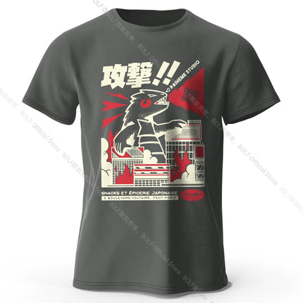 Urban Anime Dinosaur Graphic T-shirt - Unique Japanese Cartoon Design for Men Women Trendy Streetwear
