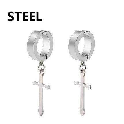 1 Pair Punk Stainless Steel Cross Stars Pendant Ear Clip No Piercing Earrings For Women Hiphop Fashion No ear hole Men Jewelry