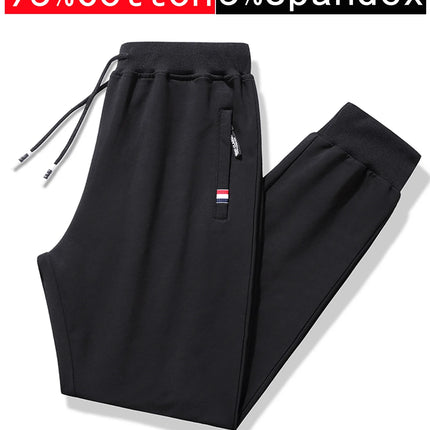 2-piece Black Pants Autumn Men's Stretch Belt Zipper Pocket Jogging Elastic Cotton Fitness Sport Suitable Gym Hiking Daily Wear