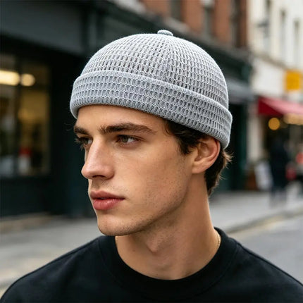 Summer Mesh Brimless Docker Cap Breathable Grid Beanie Adjustable Retro Landlord Hat Hip Hop Street Style Unisex Daily Outdoor