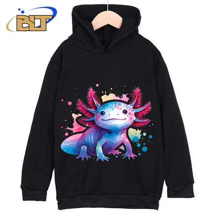 Axolotl Printed Kidswear Classic Sportswear For Boys and Girls New Hoodie for Kids in Black