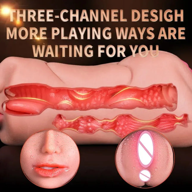 3 IN 1 Sex Toys Masturbation For Men Deep Throat Artificial Real Pussy Oral Male Masturbator Blowjob Realistic Rubber Vagina