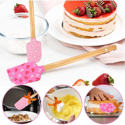 Silicone Spatula Set with Wooden Handles Food Grade Non-Stick for Cooking Baking Mixing Spreading Heat Resistant Utensils
