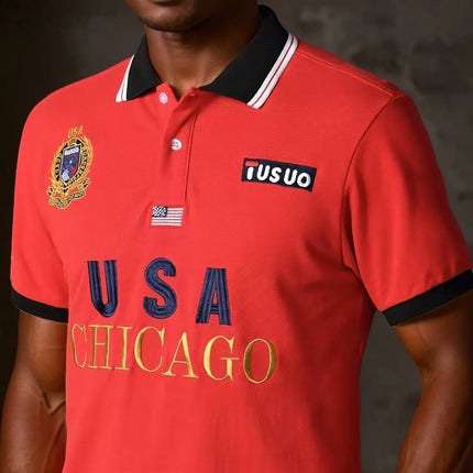Men's polo shirt America Chicago Royal Leisure sports party cotton embroidered luxury contrast color original design