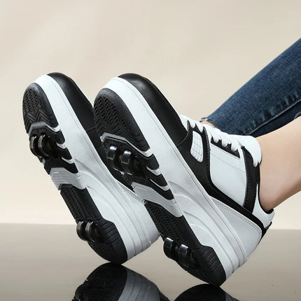 Four wheel roller shoes Boys girls walking shoes Casual outdoor sports slide and shrink school students pulleys shoes sneakers
